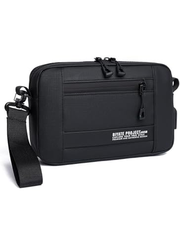 Waterproof Polyester Slim Unisex Crossbody Sling Bag Chest Backpack Men's Shoulder Bag, Leisure Travel Handbag, Hard Shell Anti-Theft Chest Bag, Messenger Bag-Black, Standard, Retro - color: Messenger Bag-black