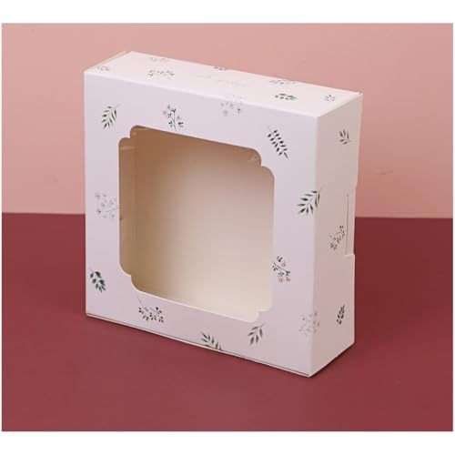 20 Pack Bakery Boxes with Window Small 6x6x2 inch for Cookie, Candy, Pastry, Brownie, Chiffon Cake, Tart, Pie, Waffle (White - Leaf) - color: White - Leaf