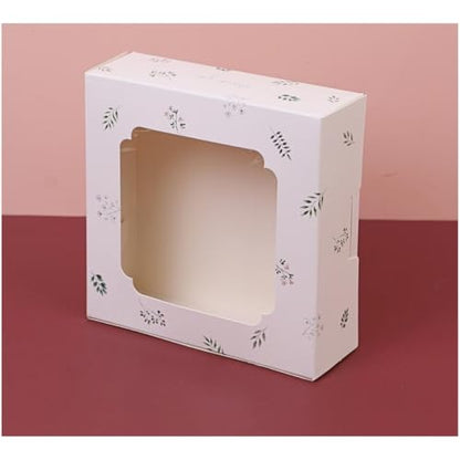 20 Pack Bakery Boxes with Window Small 6x6x2 inch for Cookie, Candy, Pastry, Brownie, Chiffon Cake, Tart, Pie, Waffle (White - Leaf) - color: White - Leaf