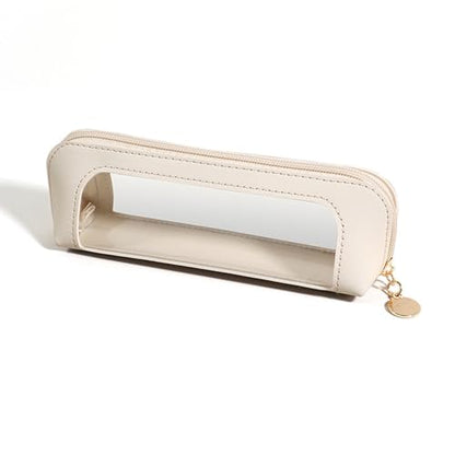 Small Clear Makeup Brush Bag with Zipper, PU Leather Travel Makeup Brush Case, Portable Waterproof Cosmetic Bag （White） - color: White