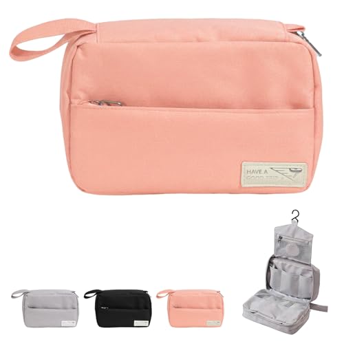FabDay Travel Toiletry Bag with Hanging Hook Water-Resistant Cosmetic Case Makeup Bag Portable, Travel-Sized Container for Women, Misty Rose Pink - color: Pink