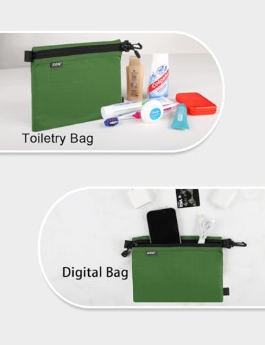 GOX Travel Toiletry Bag, Carry On Small Zipper Pouch, Cosmetic Kit Makeup, Digital Bag, Water Repellent Nylon (Blackish Green) - color: Blackish Green