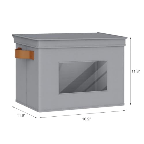Univivi Storage Bins with Lids Collapsible Foldable Closet Storage Boxes for Clothes [3-Pack] Containers boxes with Handles Closet Storage for Home, Office, Bedroom (Grey,17" x 12"x 12") - color: Gray, size: 17''-3 Pack