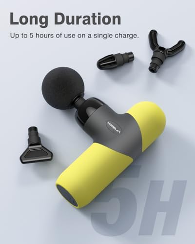 Morelax Mini Massage Gun Portable Deep Tissue Muscle Percussion Massager, Electric Handheld Sport Massager with 6 Massage Heads 4 Speed, Best Gift (Yellow) - color: Yellow