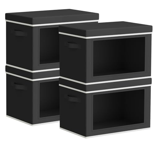 Homsorout Storage Bins with Lids - Small Fabric Organizers with Window, Collapsible Storage Bins for Clothes, Decorative Closet Organizers for Towels, Tshirt, 4 Pack, Black - color: Black, size: S(4-Pack)