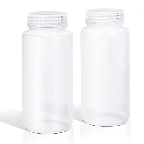 DEMORA 16 oz Plastic Bottles with Lids, Airtight Refillable Wide Mouth Travel Bottles for Toiletries, PP Food Grade Plastic Containers for Liquids Pill Water Sample Lab Reagent (Clear, 2 Pcs) - color: Clear, size: 16-oz