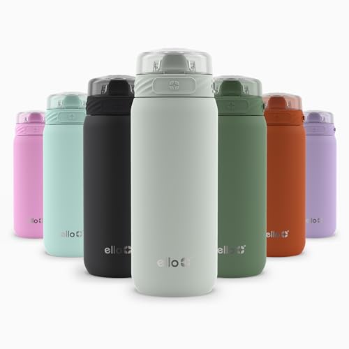 Ello Cooper 18oz Kids Stainless Steel Water Bottle with Straw and Carry Handle, Double Walled and Vacuum Insulated Metal, Leak Proof Locking Lid with Soft Silicone Spout, Reusable, BPA Free, Sage - color: Sage, size: 18 Ounces