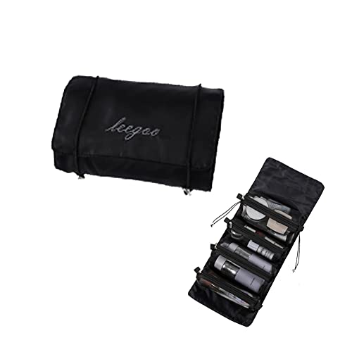 Roll Up Makeup Bag, Hanging Toiletry Bag, 4 in 1 Detachable Cosmetic Bag, 4 Removable Storage Bags, Travel Makeup Organizer Bags for Women Men(Black) - color: Black