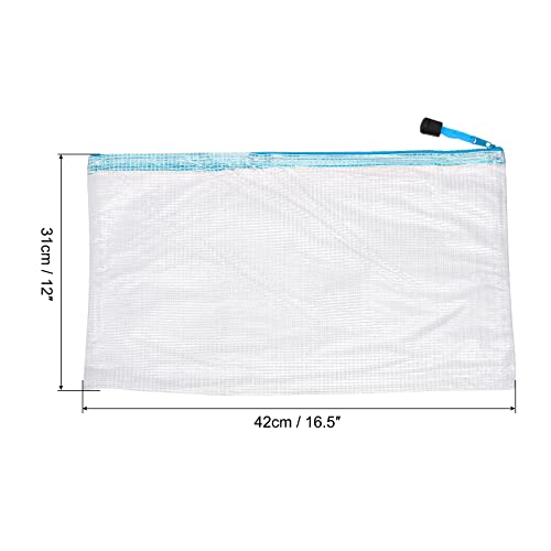 MECCANIXITY Mesh Zipper Bags, A3 Size Plastic Zip File Pouch Document Folders for Home Office Travel, Sky Blue Pack of 3 - color: Sky Blue