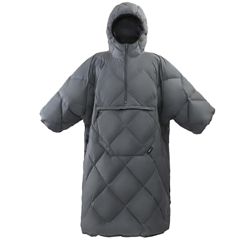 ATEPA Wearable Sleeping Bag Blanket Poncho, Recycled Water-Resistant Camping Poncho, Stadium Blanket for Outdoor Sports - color: Grey