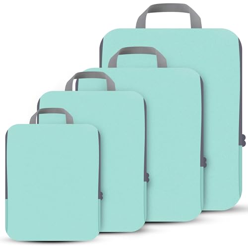 PANDA JOYS 4 Set Compression Packing Cubes Travel - Travel Accessories Expandable Packing Organizers for Carry On - Essentials Luggage Bags - Light Teal - color: Light Teal