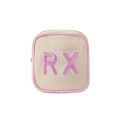 RSRSLEII Small Canvas Rx Medicine Packages, Cute Chenille Letter Patch Drug Makeup Bag with Metal Zipper, Mini Travel First Aid Purse Organizer Machine Washable (04Light-Pink) - color: 04Light-Pink