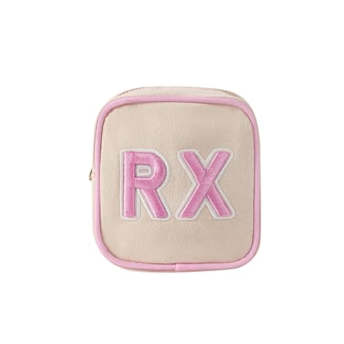 RSRSLEII Small Canvas Rx Medicine Packages, Cute Chenille Letter Patch Drug Makeup Bag with Metal Zipper, Mini Travel First Aid Purse Organizer Machine Washable (04Light-Pink) - color: 04Light-Pink