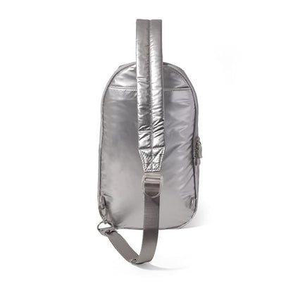 Baggallini Swift Sling - Lightweight 7.25"x 12.5" Crossbody Sling Backpack with Convertible - color: Silver Metallic