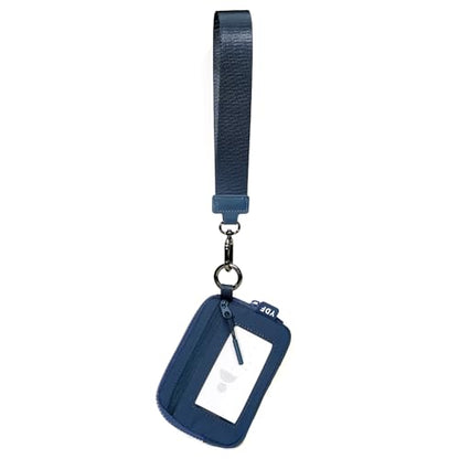 Keychain Wallet for Women Mini Zip Card Holder with ID Window Coin Purse Detachable Wristlet Small Wallets navy blue - color: Navy Blue
