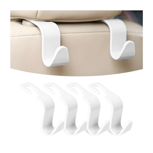 Osilly Car Seat Headrest Hook, 4 Pack Auto Seat Hanger Storage Organizer for Purse Handbag Coats Grocery Bags, Car Interior Accessories, Universal Vehicle Backseat Plastic Hanging Hook（White） - color: White