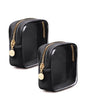 Wandering Nature 2 Pcs Clear Makeup Bag for Purse, Mini Make up Bag Cute Cosmetic Pouch for Women with Slip-in Pockets, Travel Toiletry Essentials Vegan Leather Organizer Pouch - color: Black Set