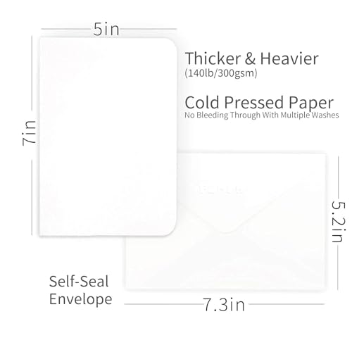 Funto Blank Watercolor Cards and Envelopes, 50 Cards, 5x7'', 140lb/300gsm, White, Acid-Free, Heavyweight Paper for All Occasions - style: 5x7 Cards and Envelopes