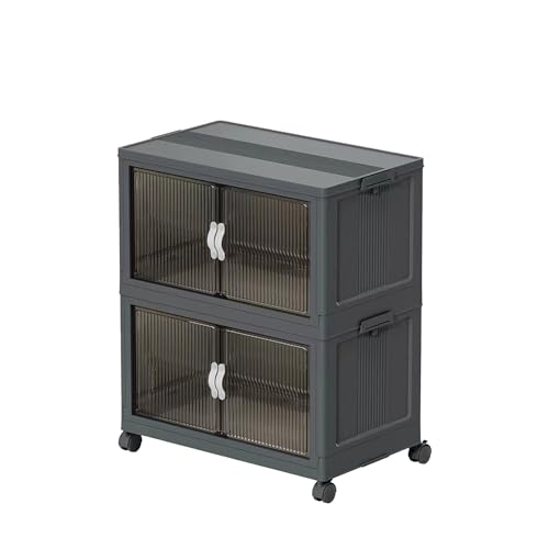 Collapsible Storage Bins with Lids Dark Grey Stackable Plastic Organizers for Clothes, Decor, Craft Supplies & Home Storage - size: 30 Gal/rack, style: 2 racks
