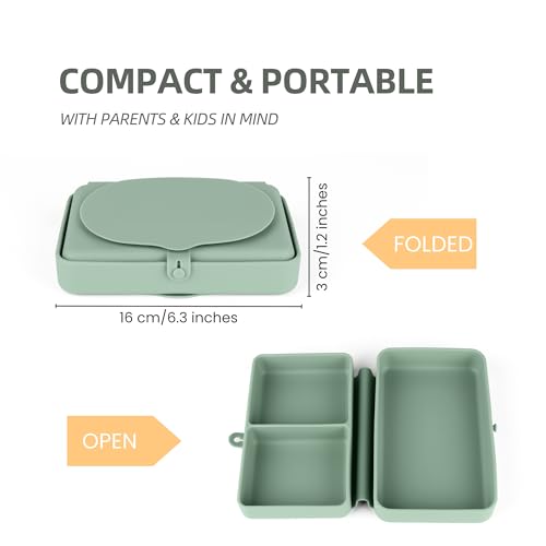 Silicone Baby Plate, Foldable & Compact Food Grade Silicone Plates, Foldable Toddler Travel Essential with Suction for Toddlers (Cambridge Blue) - color: Cambridge Blue