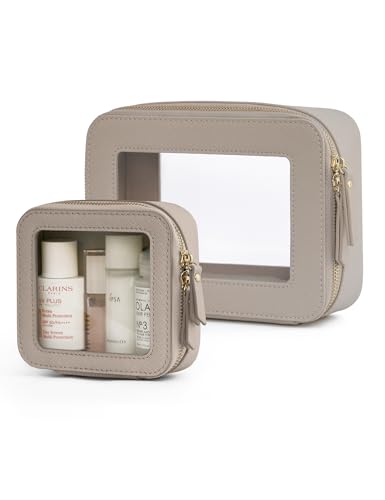 Popvibe Clear Makeup Bag Travel Cosmetic Case Transparent Toiletry Bag with Zipper, Portable Make Up Organizer Traveling Compact Car Bag for Essentials - color: Stone, style: Mini & Medium