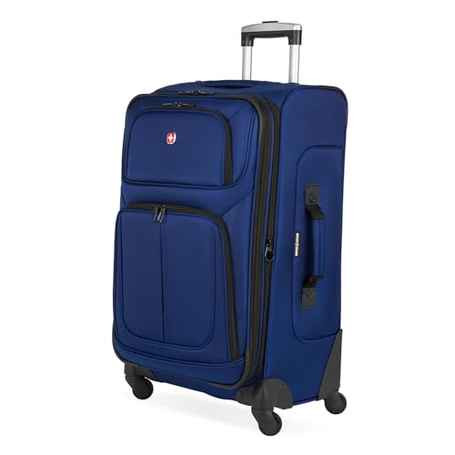 SWISSGEAR Sion Softside Expandable Spinner Luggage Durable Lightweight Travel Suitcase, Blue, Checked-Medium - color: Blue, size: Checked-Medium