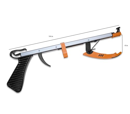 Rehabilitation Advantage Compact Reacher Grabber Tool, 15" Reach Extension, Set of 2, Rubberized Jaws, 3" Wide Grip, Lightweight Aluminum Pick Up Tool, Handle for Travel, Home, and Hard-to-Reach Items