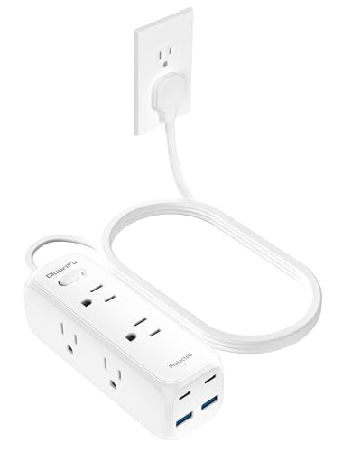 Olcorife Flat Plug Power Strip with 3 FT Extension Cord, 6 Outlets 4 USB Ports(2 USB C), 3 Sided Outlet Extender for Home Office Travel Dorm Room Essentials, White - size: 3 FT, style: 6AC(4USB)