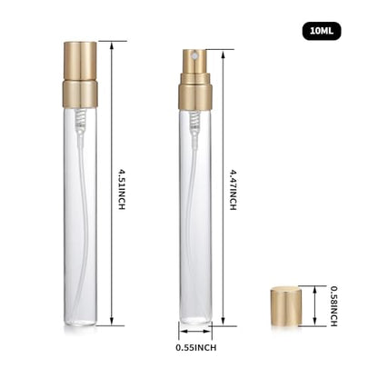 20Pcs 10ml Empty Clear Glass Mist Spray Bottle Refillable Mini Perfume Atomizer Travel Sample Bottle with Golden Aluminized Nozzle Makeup Container for Perfume (10ml Gold Caps) - color: 10ml Gold Caps