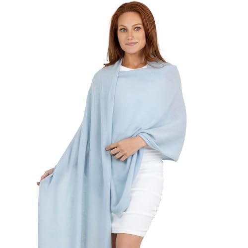 Velanio Cashmere 100% Cashmere Knitted Wrap Pashmina Shawl Extra Large Scarf Stole for Women Travel - color: Blue