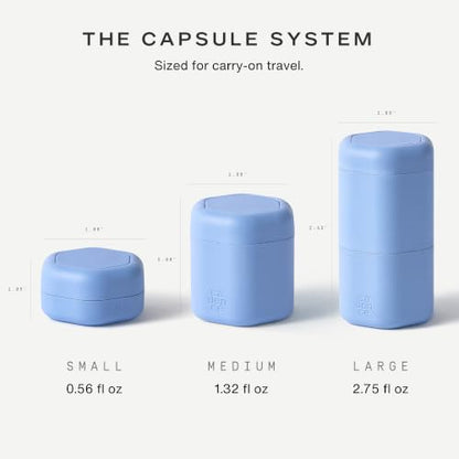 Cadence Travel Containers - Daily Routine Capsule Set - Magnetic Containers with Lids,4 Flex Mediums (1.32oz) & 3 Flex Smalls (0.56oz) - Shampoo, Conditioner, Body Wash, Pills, & More - Pacific - color: Pacific