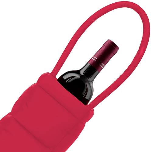 PUFT Puffer Wine Tote Bag – Insulated Wine Bottle Carrier for Bottles – Trendy Quilted Wine Bag - color: 1 Bottle Red
