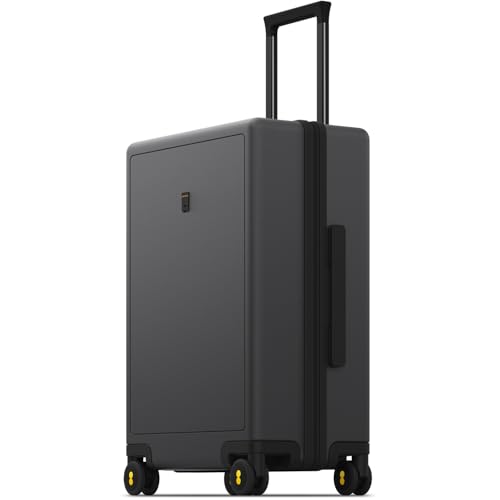 LEVEL8 Checked Luggage, Large Suitcase, Lightweight Luminous Textured Tsa Approved Medium Hardside Luggages with 8 Spinner Wheels, 24 Inch, Dark Grey - color: Grey, size: Checked-Medium 24 Inch