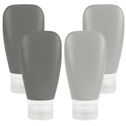 Travel Bottles for Toiletries, TSA Approved 3oz Leak Proof Silicone Soft Refillable Squeeze Travel Size Containers BPA Free for Cleansers, Lotions, Shampoo, Conditioner 4pk (2Black-2Gray) - color: black and gray