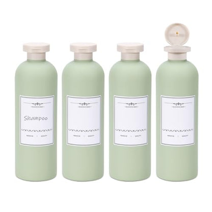ASEVAT 13.5oz 4Pcs Green Plastic Refillable Travel Shampoo and Conditioner Bottles Plastic Refillable Travel Shampoo Bottles with Flip Cap Shampoo and Conditioner Dispenser - color: Green, size: 13.5oz