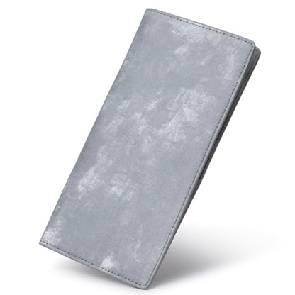Bveyzi Ultra Slim Thin Leather RFID Blocking Credit Card Holder Bifold Clutch Wallets for Women - color: Frosted Gray