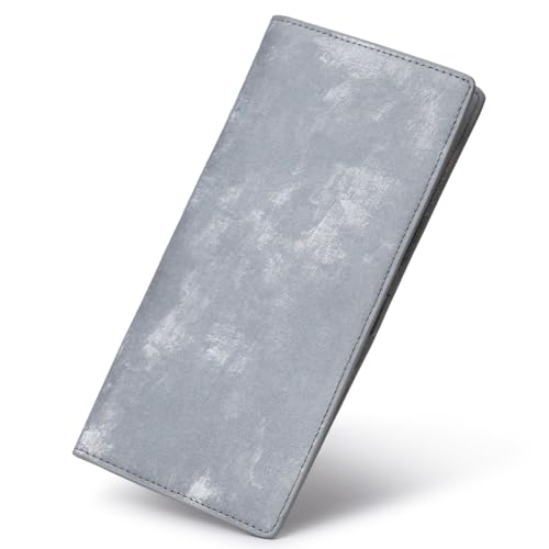 Bveyzi Ultra Slim Thin Leather RFID Blocking Credit Card Holder Bifold Clutch Wallets for Women - color: Frosted Gray