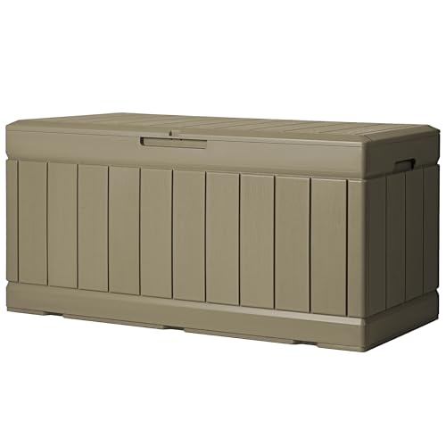 Greesum 82 Gallon Resin Deck Box All Weather Large Outdoor Storage for Patio Furniture, Toys, Garden Tools, Lockable, Light Coffee - color: Light Coffee, size: 82 Gallon