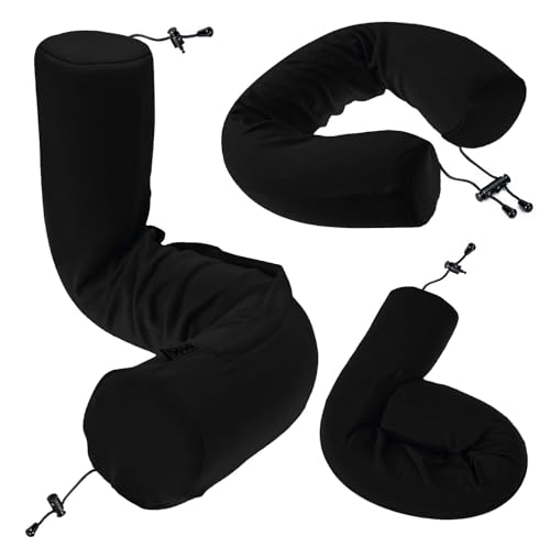 Dot&Dot Twist Memory Foam Travel Pillow for Airplanes - Travel Neck Pillow for Sleeping - Airplane Pillow for Neck Support - Adjustable, Bendable Neck Roll Pillow - color: Onyx, size: Adjust (26" w/ cord)