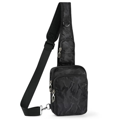 BROADREAM Sling Bag, Crossbody Bag with Anti-Theft Lock Zipper, RFID Blocking & Water Resistant for Travel Work Sport - color: Camouflage Black