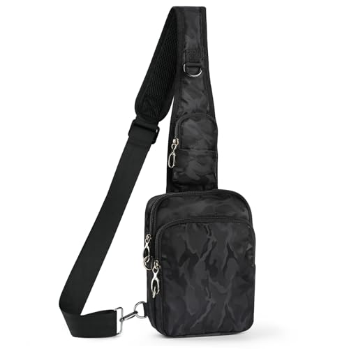 BROADREAM Sling Bag, Crossbody Bag with Anti-Theft Lock Zipper, RFID Blocking & Water Resistant for Travel Work Sport - color: Camouflage Black
