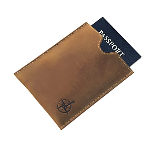 WANDERINGS Leather Passport Holder – Travel - Handmade Genuine Leather Wallet with Passport Pocket and Card Slots - RFID Blocking for Security Against Data Theft - style: Sleeve