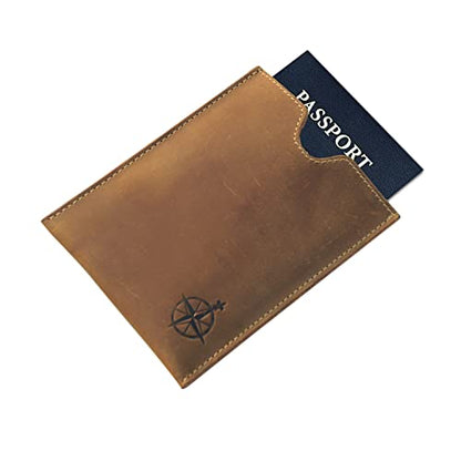 WANDERINGS Leather Passport Holder – Travel - Handmade Genuine Leather Wallet with Passport Pocket and Card Slots - RFID Blocking for Security Against Data Theft - style: Sleeve