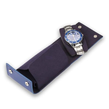 Travel Watch Case - Leather Watch Pouch with Velvet Lining, Single Case, Unisex | Business Travel and Office Christmas Gift (Blue) - color: blue, size: Square shape