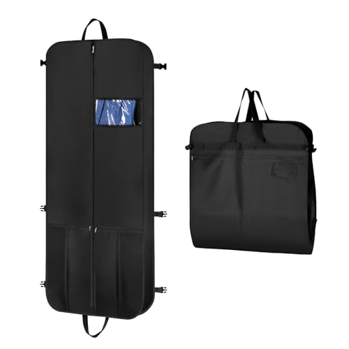 KEEGH Garment Bags for Travel 54" Tri-fold Garment Bag for Dresses Long Suit Bags Dress Bags for Closet Storage Hanging Clothes for Suit Coats Tuxedos Dresses with 4 Big Pockets, Black - color: Black-1, size: 54''