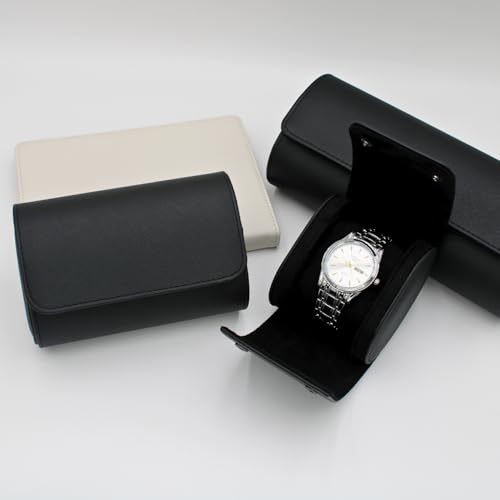 Watch Travel Case Portable Organizer - Luxury Watch Roll Travel Box Recycled Leather Watch Storage and Display for Men and Women (WCASE-1-VintageBlack) - color: VintageBlack, size: Single slot