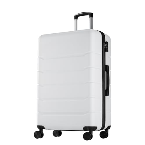 Sweetcrispy 24 Inch Checked Luggage, ABS Lightweight Rolling Hard Shell Suitcase with Smooth Spinner Wheels, Built-in TSA Lock, Durable Travel Suitcase for Business and Vacation Trip, White - color: White, size: 24 Inch