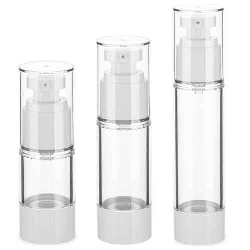 Clear Airless Pump Bottles, Lotion Dispenser Travel with Pump, Vacuum Plastic Travel Size Lotion Bottle for Foundation, Creams, Cosmetic(3 Pack) - size: 15+30+50ml
