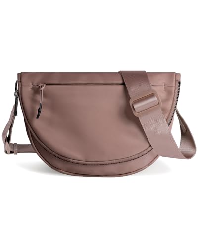 Crescent Bag for Women and Men, Fashion Medium Nylon Folding Crescent Moon Bag Single Shoulder Bag with Adjustable Strap - color: Crossbody bag-Brown