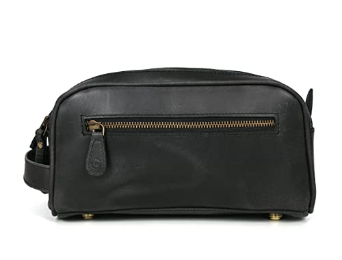 10" Premium Leather Toiletry Travel Pouch With Waterproof Lining Black Color | King-Size Handcrafted Vintage Shaving Kit By Aaron Leather Goods (Florida Black) - color: Florida Black